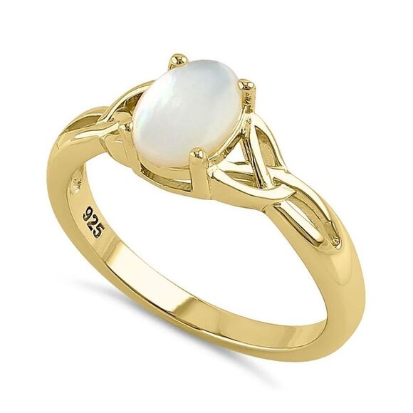 Center Stone Charmed Mother of Pearl Gold Vermeil Ring New - Picture 1 of 6